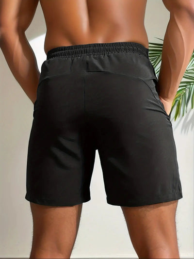 Jlynx black men's athletic sport shorts back view with elastic waistband and side pockets