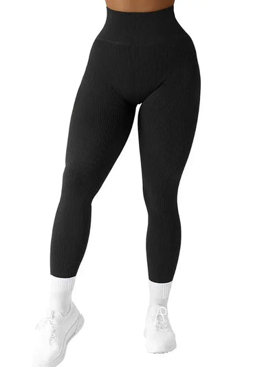 Jlynx black ribbed high-waist performance leggings for women full-length fitted athletic leggings with high waistband