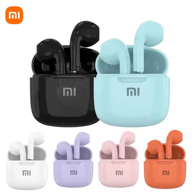 Xiaomi wireless headphones in multiple colors mint black white lavender pink orange with charging cases