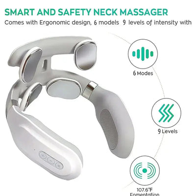 Jlynx E commerce smart neck massager with heat white ergonomic design metal electrode pads and control buttons